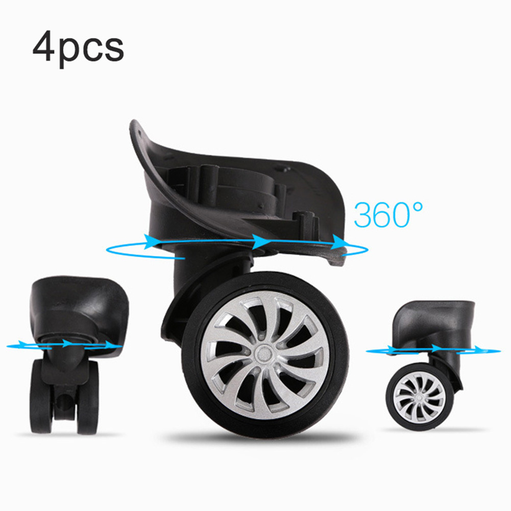 4 unids/set de ruedas de repuesto para maleta de equipaje, rueda giratoria de doble rodillo, color negro, adecuada para bolsas, cubierta de carrito de equipaje