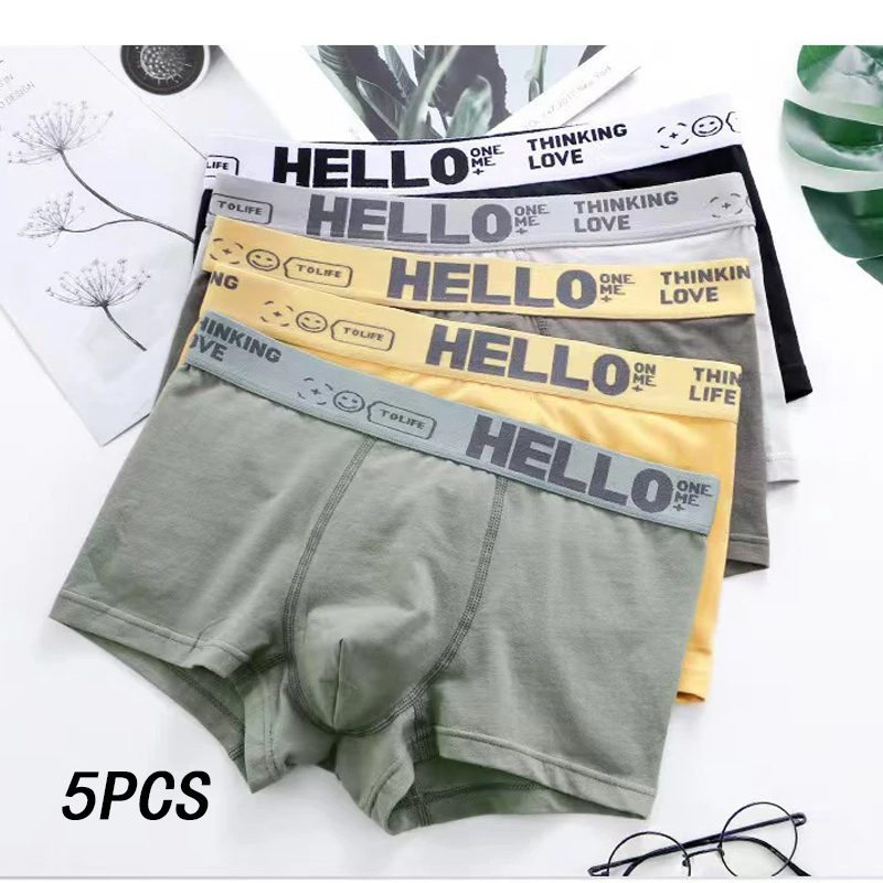 5 peças calções boxer respiráveis masculinos shorts de quatro cantos adolescentes malha cor pura design de cintura média