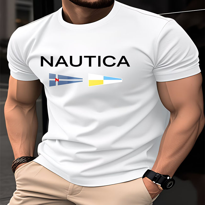 Męska koszulka T-shirt z nadrukiem flagi Nautica, 100% bawełna, żeglarska, codzienna koszulka unisex, letni top z krótkim rękawem.