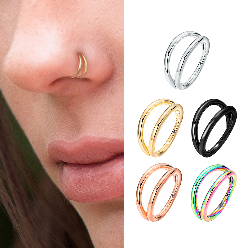 Anillos para la nariz, aros, anillos dobles para el tabique, aro para cartílago, pendiente, Piercing para la nariz, aro apilado abierto, anillos para la nariz para mujeres y hombres