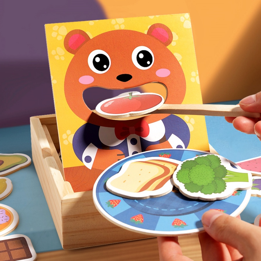 Juego de alimentación de oso de peluche de simulación para padres e hijos, educación para la primera infancia, acción fina del bebé, juguete de entrenamiento con cuchara