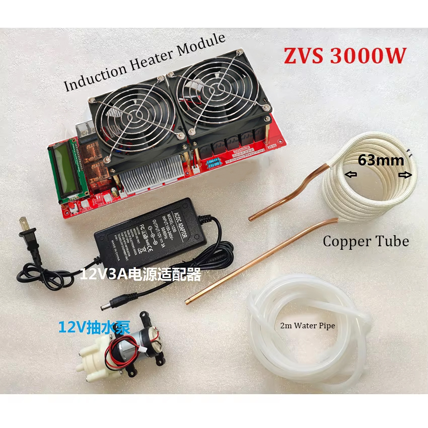 3000 ワット 55A ZVS 高周波誘導ヒーターモジュールフライバックドライバーヒーター良好な放熱 + コイル + ポンプ + 電源アダプタ