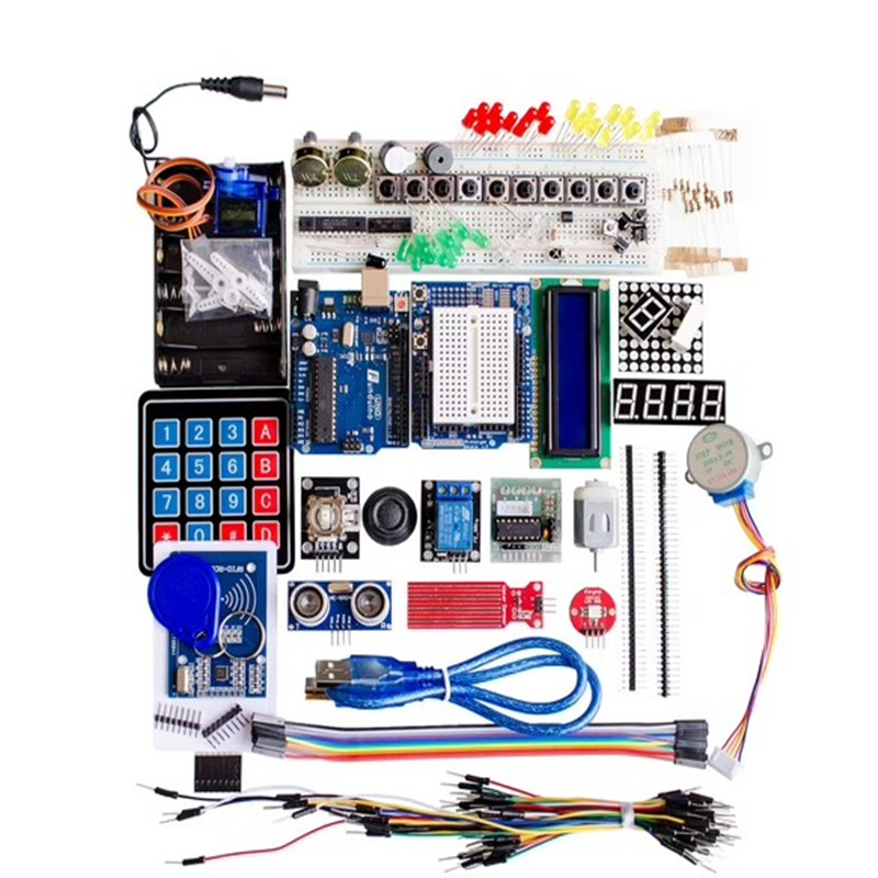 Kit de inicio para Arduino Uno R3 - Uno R3 Placa de pruebas y soporte Motor paso a paso / Servo /LCD1602 / Cable de puente / UNO R3