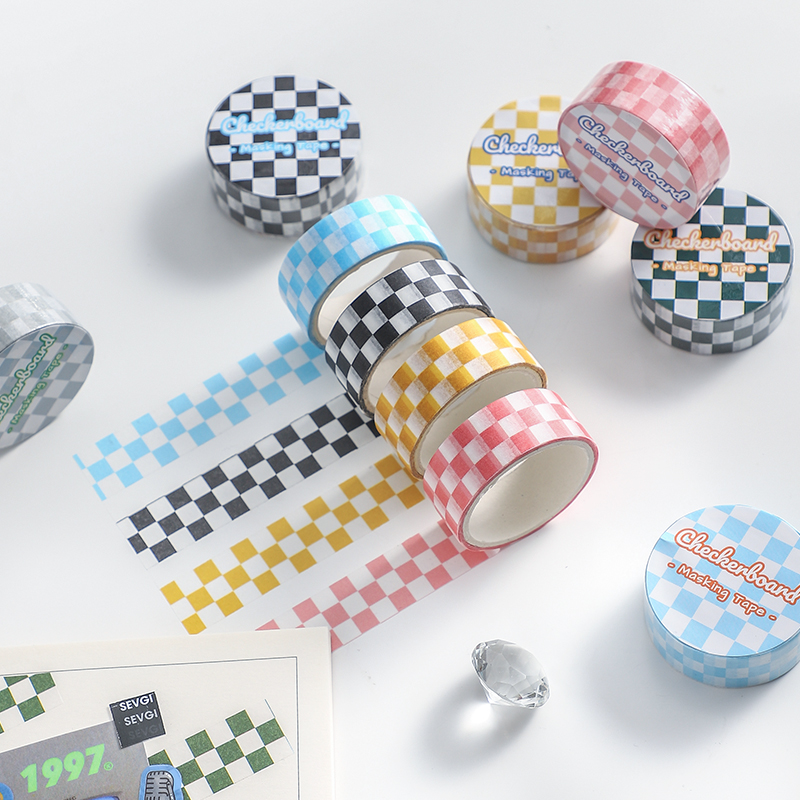 1 Chiếc Checkerboard Đắp Mặt Nạ Băng 15Mm Nhiều Màu Kiểm Tra Giấy Washi Băng Học Trang Trí Dán Nhật Ký Album A6996