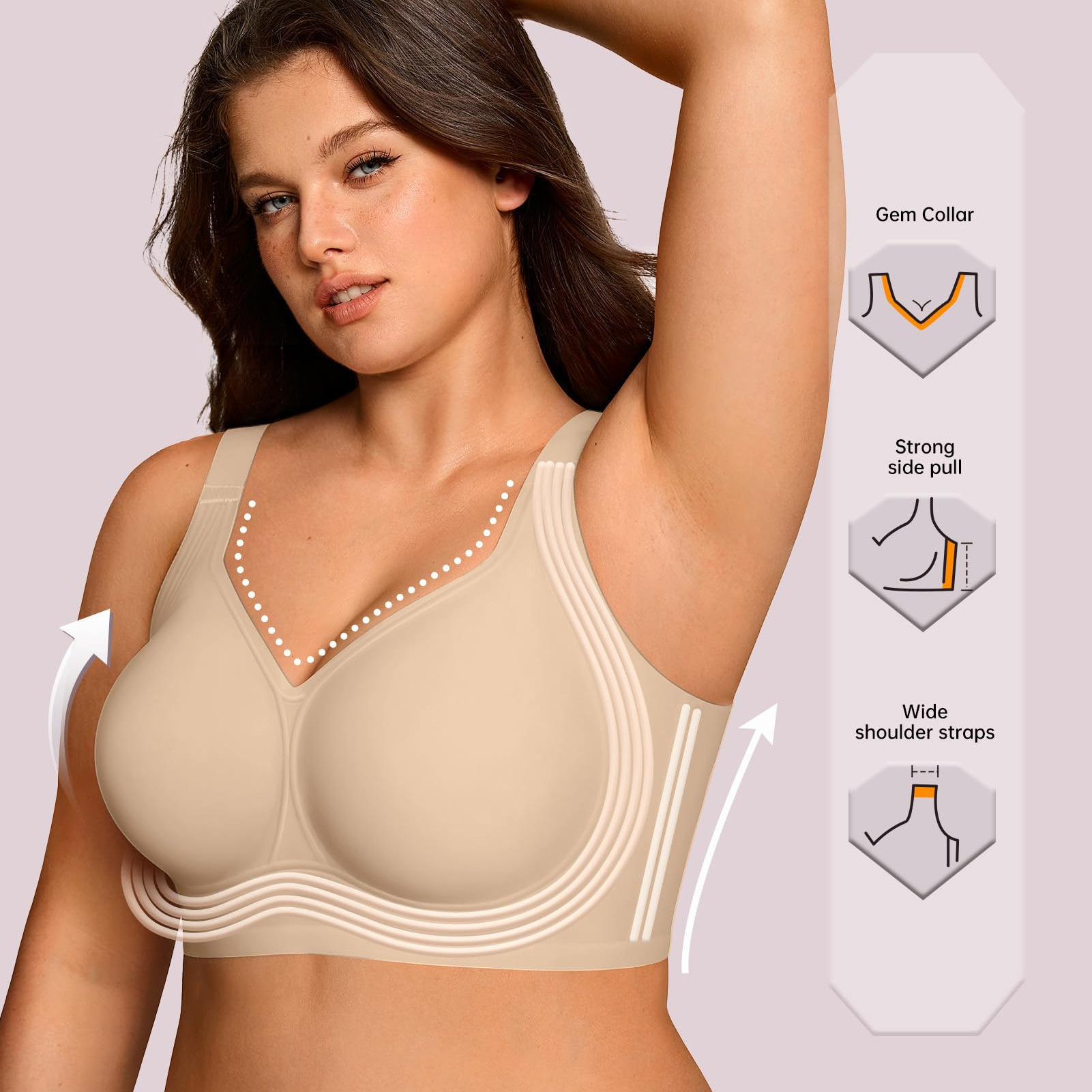 Seamless Buttery Soft Plus Size Bra - Full Coverage Support & Lift, Back Fat Smoothing, Anti-Sagging No Underwire Bra