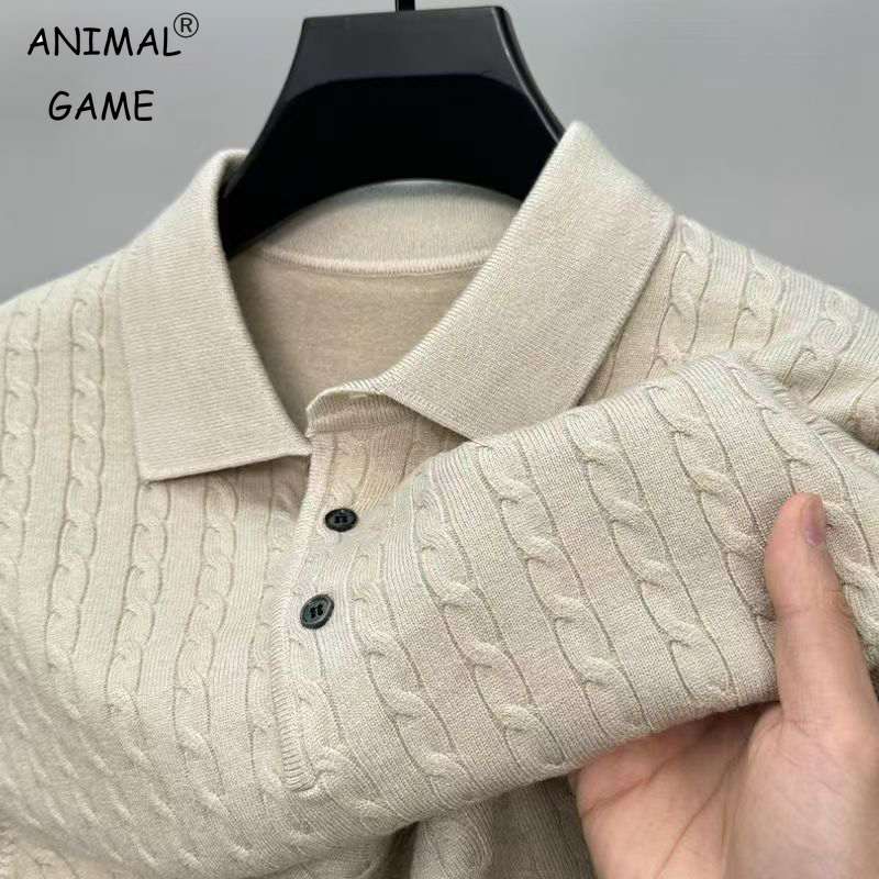 Outono masculino pulôver de malha suéteres cabo de lã botão camisola magro com decote em v manga longa outerwear inverno quente pesado topo