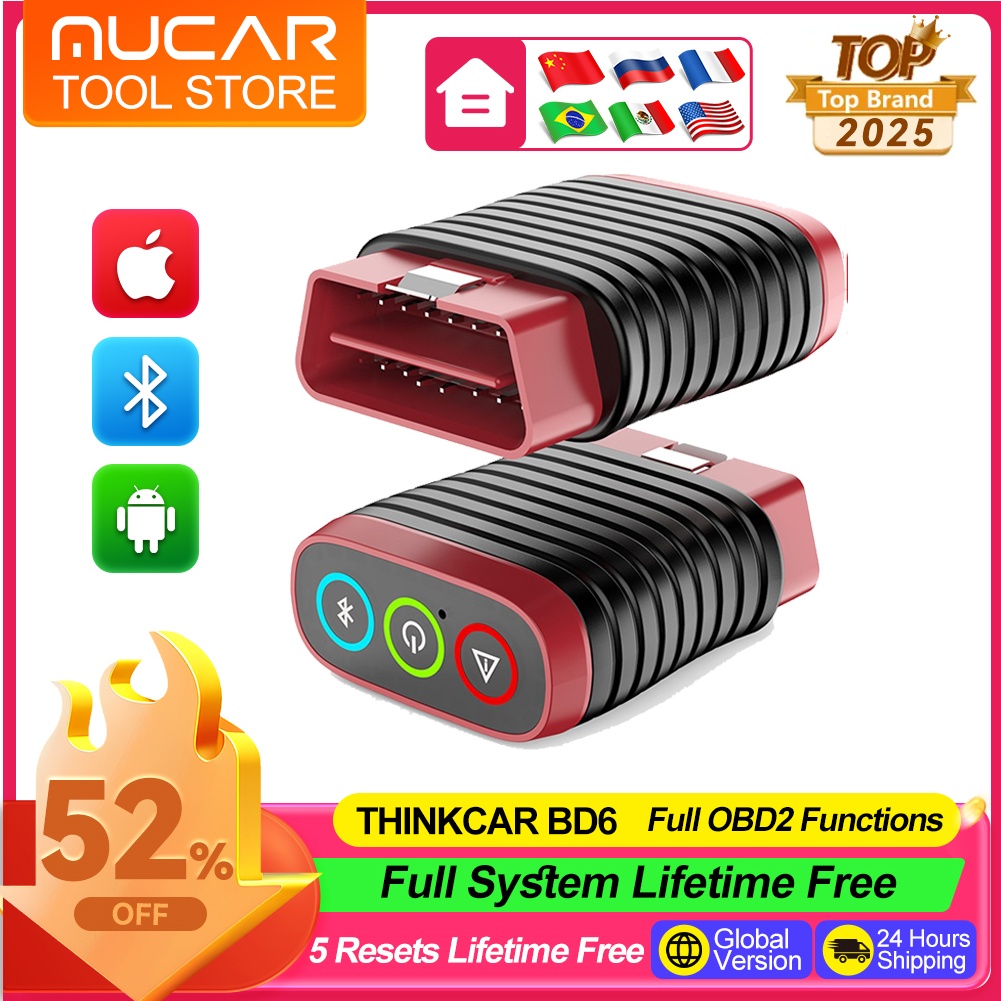 Thinkcar BD6 OBD2 сканер полная система диагностический инструмент 5, сброс, бесплатный беспроводной считыватель автомобильных кодов для Android Iphone VS BT200