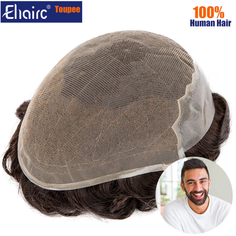 Q6 Peruka męska z ludzkich włosów, proteza włosów dla mężczyzn, peruki typu lace i knoted PU dla mężczyzn, peruki dla mężczyzn, 100% miękka proteza z ludzkich włosów dla mężczyzn