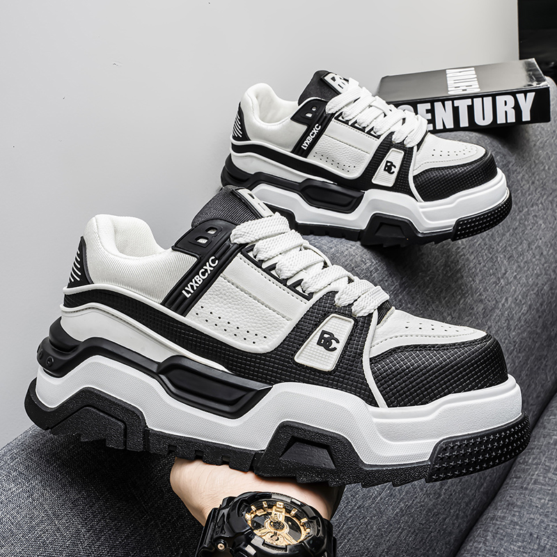 Męskie sportowe buty casual z grubą podeszwą, podwyższające wzrost, sznurowane, o niskim profilu, z wytrzymałą podeszwą odporną na ścieranie, wygodne i antypoślizgowe.