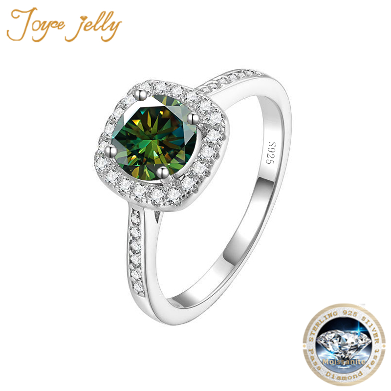 Joycejelly 1 quilate colorido moissanite anéis de diamante para mulheres clássico 925 anel de prata esterlina jóias de noivado de casamento