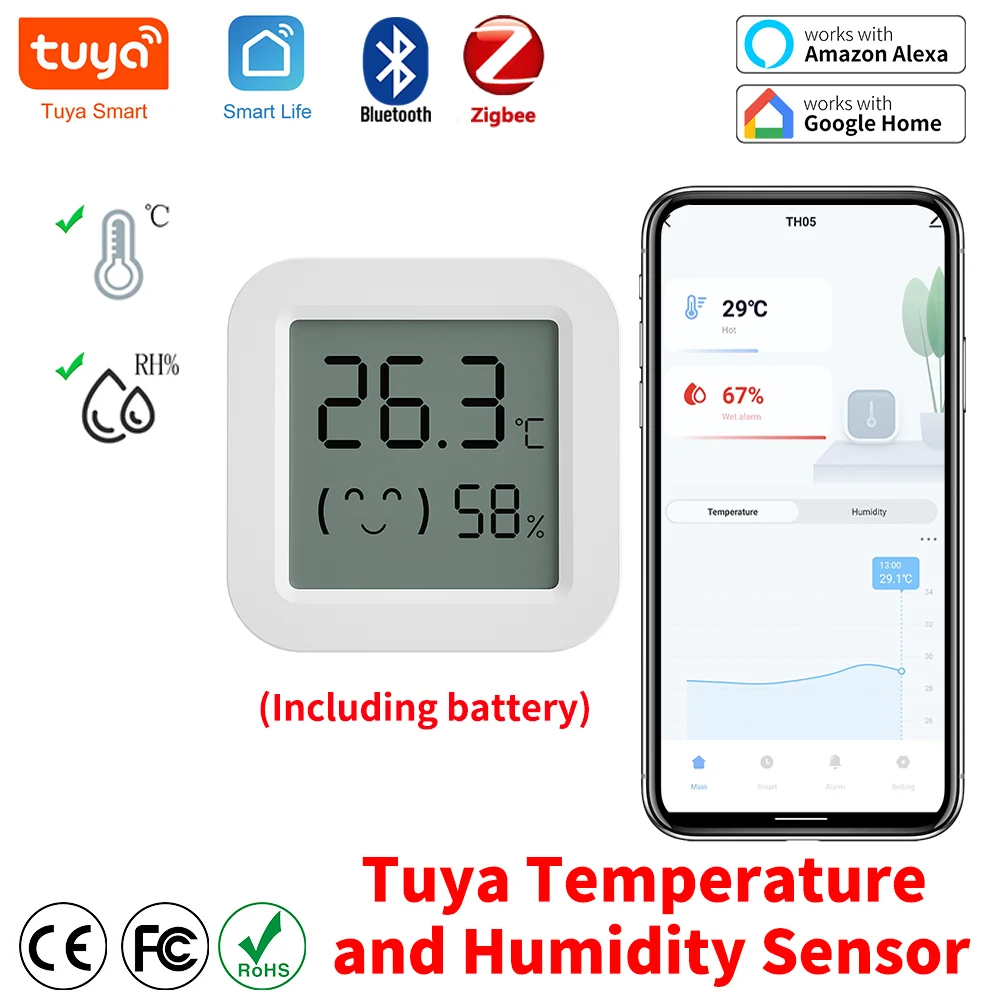Termómetro higrómetro Tuya Zigbee, Sensor de temperatura y humedad, Mini pantalla Digital LCD, Compatible con Bluetooth para hogar inteligente