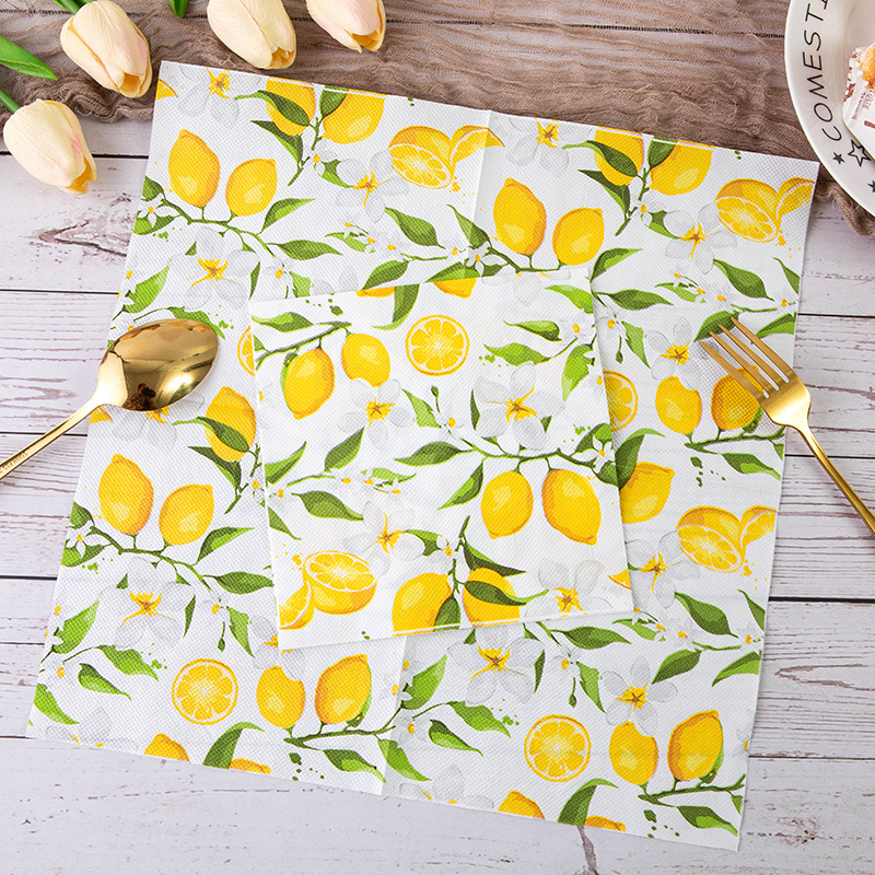 Serviette en papier imprimée colorée résistante, serviette en citron, fête de fruits, décoration de verre à vin Applicable, napperon en papier 2 plis 20 pièces/pac
