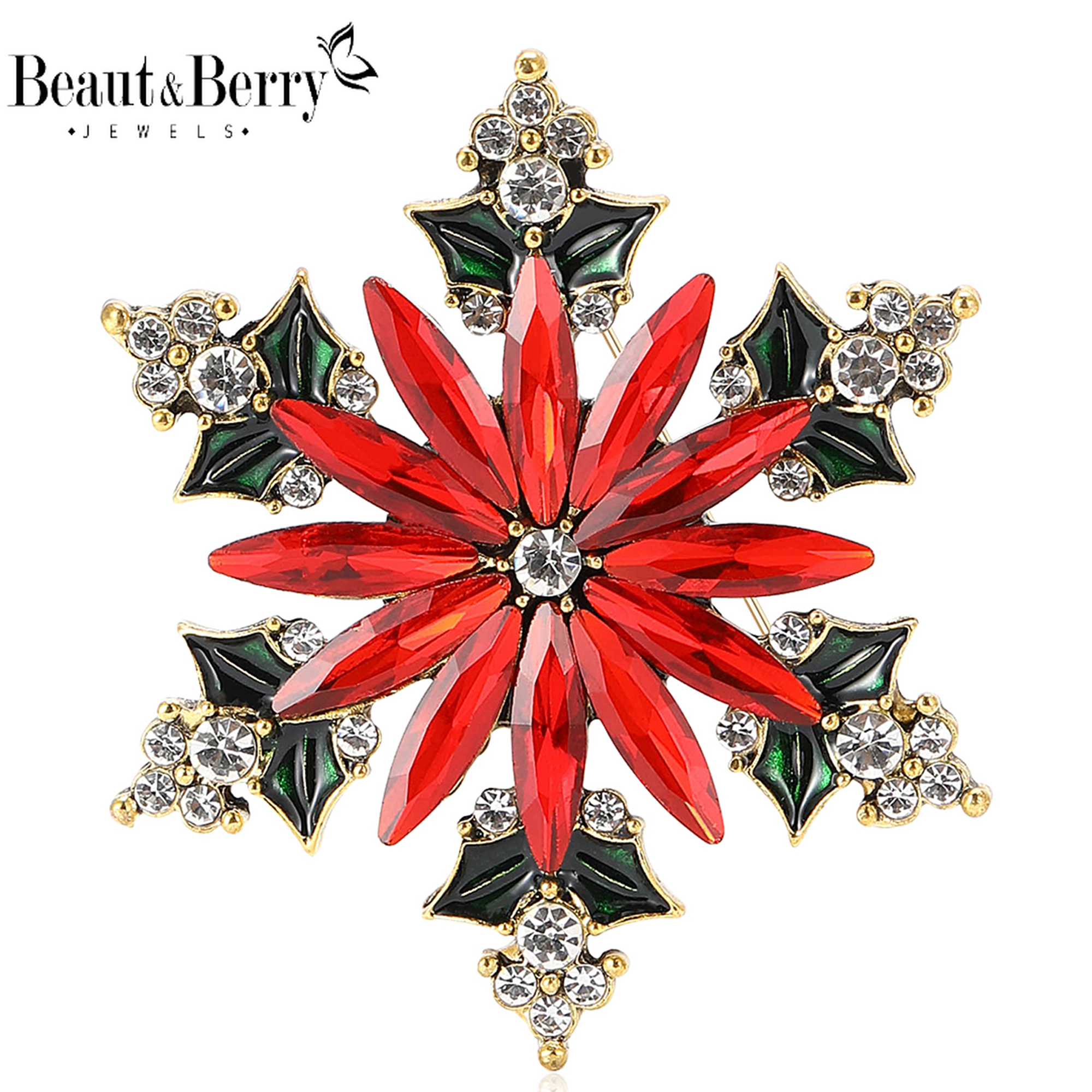 Beaut & Berry Broches de floco de neve com strass de Natal para mulheres unissex lindos alfinetes acessórios de festa casuais novos presentes amigos