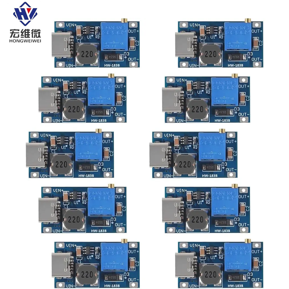 10 stücke mt3608 einstellbarer Step-up-Modul Spannungs regler Micro-USB-Typ-C-Stecker 2V-24V bis 5V-28V 2a Aufwärts-DC-DC Aufwärts wandler