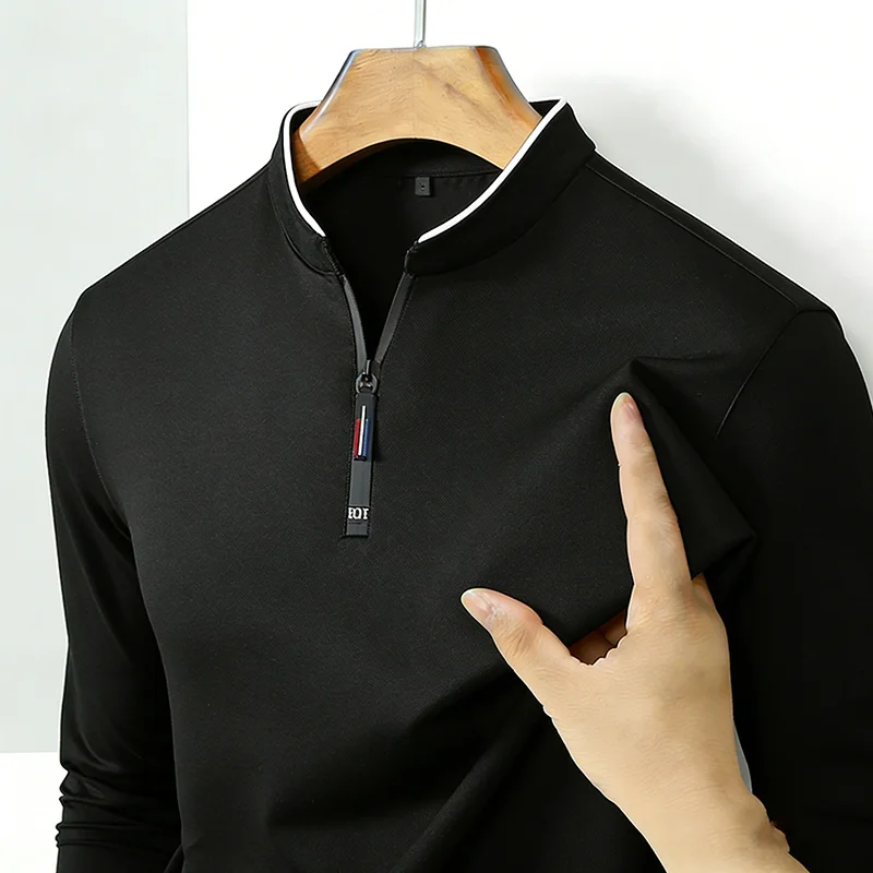 เสื้อเชิ้ตแขนยาวคอตั้งแบบมีซิปครึ่งตัวสำหรับผู้ชาย แฟชั่นลำลอง สวมใส่สบาย เหมาะกับทุกวัน ทรงเข้ารูป