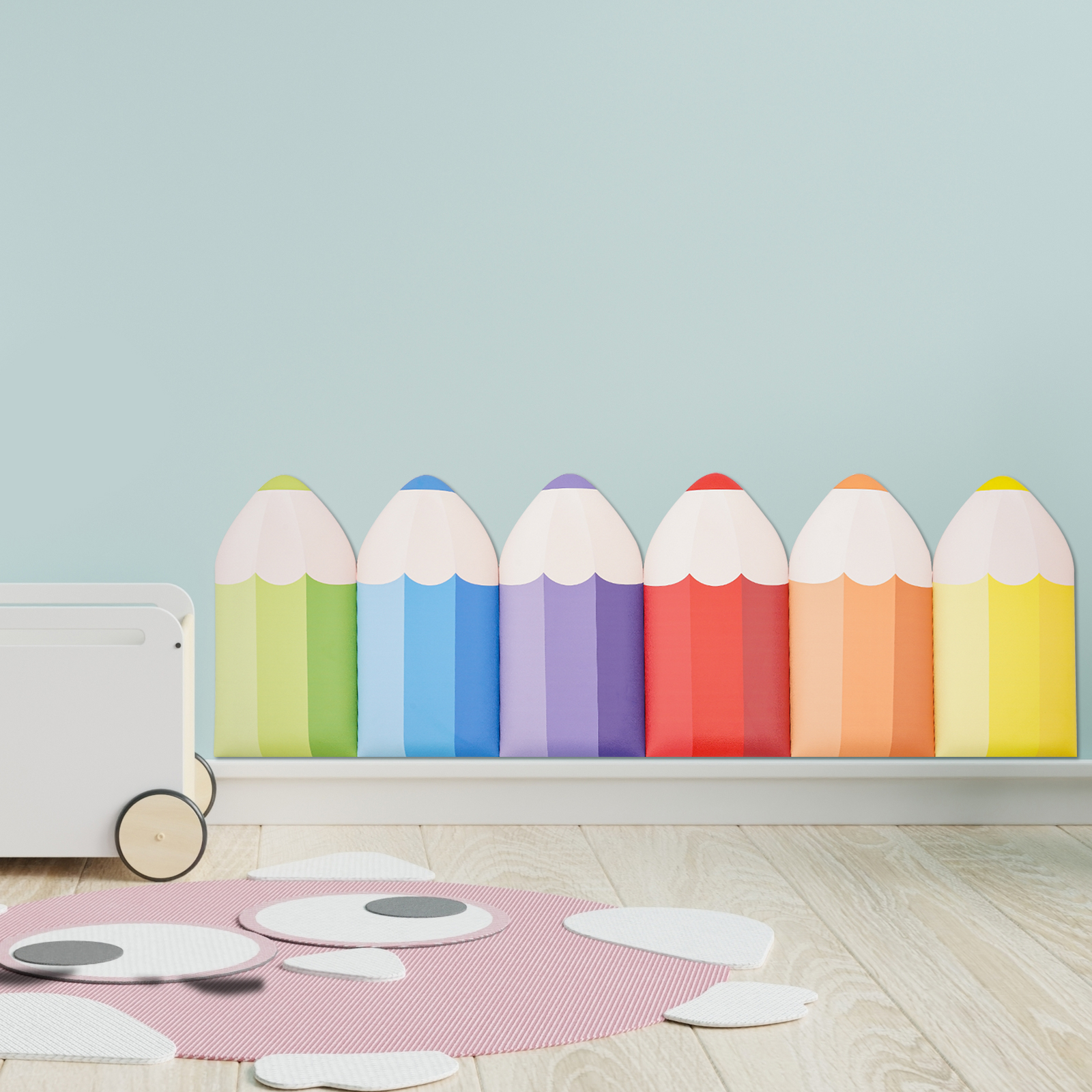 6 Pcs 3D Pencil-Shaped Wall Padding, Bright Colors, Decorative, Wall Mounted Protection Mats for Playrooms