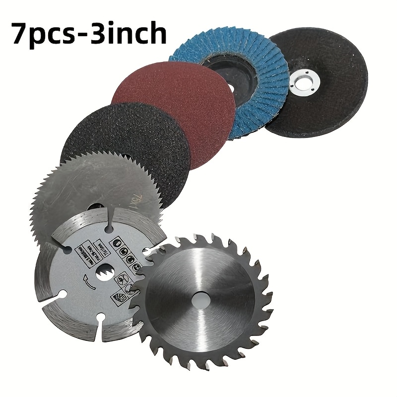 Ensemble de 7 lames de scie circulaire Procut de 3 pouces avec disque de meulage de 75 mm - Structure en acier durable, comprenant des lames de scie à chaîne, Me