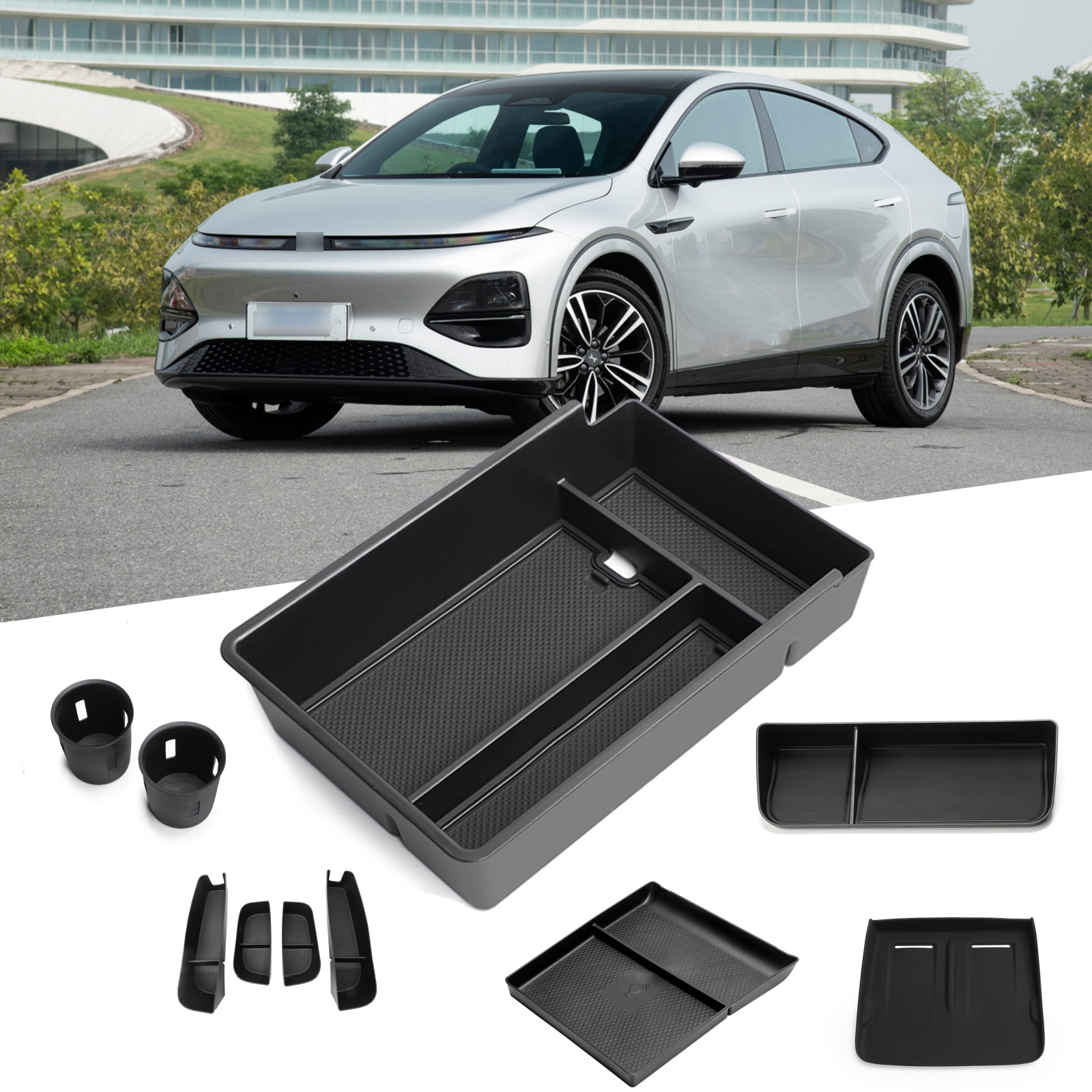 Для Xpeng G6 2023 2024, автомобильный центральный ящик для хранения, подстаканник, лоток для приборной панели, аксессуары для интерьера, органайзер для уборки, черный
