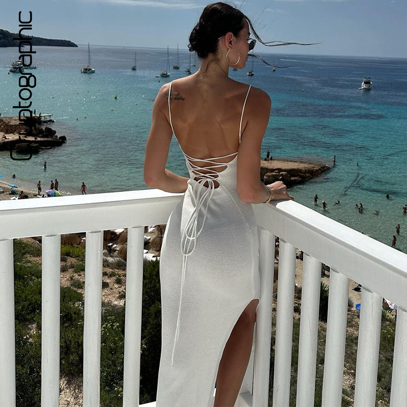 Cryptographicเซ็กซี่Backless BANDAGEชุดถักElegantชุดผู้หญิงแขนกุดClub PARTYวันเกิดSlip Dressesเสื้อผ้า