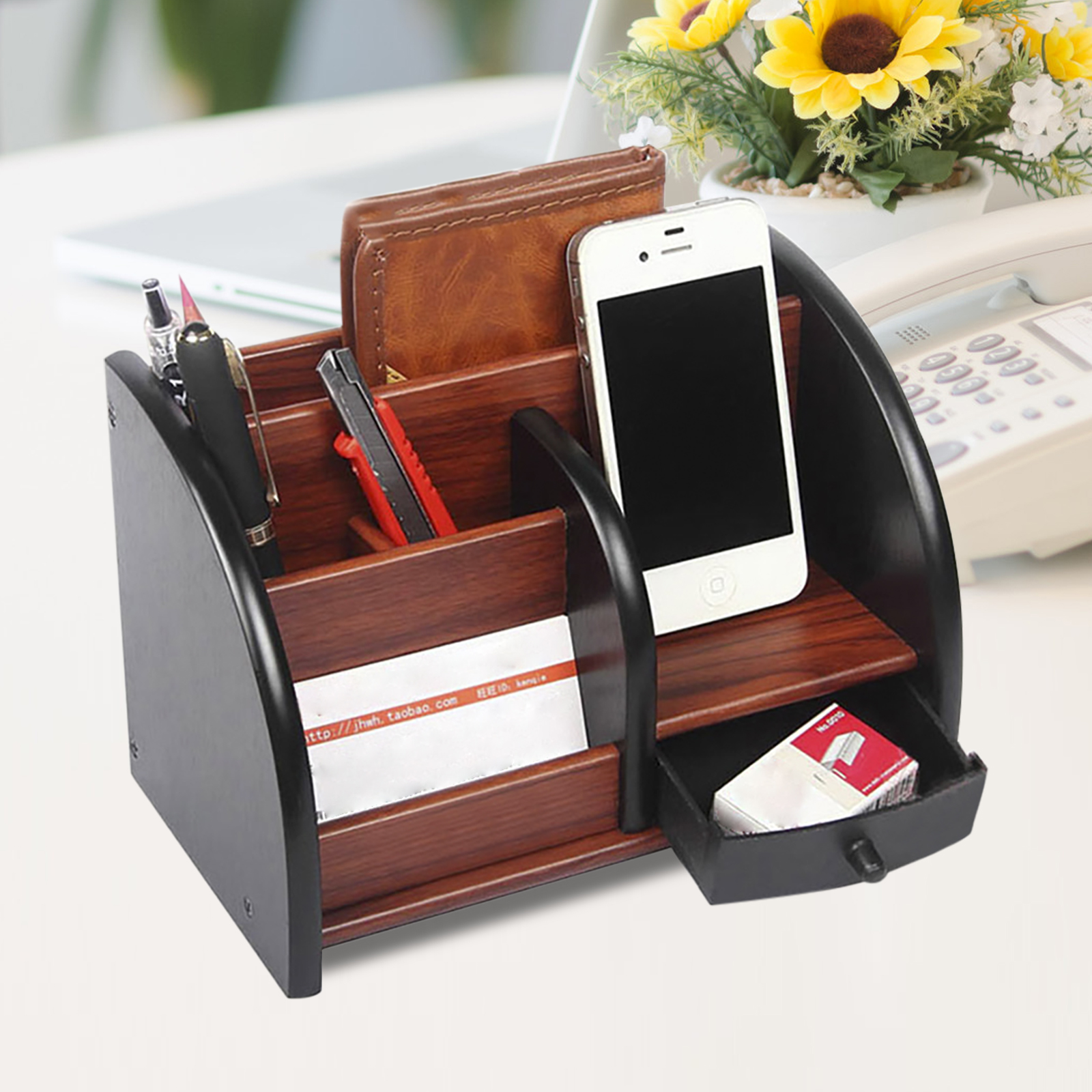 Büro Holz Schreibtisch Organizer Stifthalter mit mit Schublade