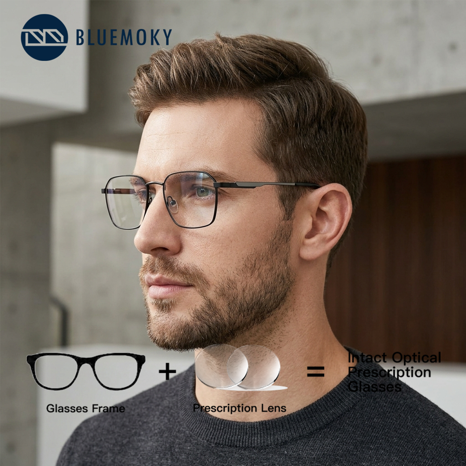 Gafas de Prescripción Metálicas Cuadradas BLUEMOKY, Lentes Progresivas Fotocromáticas con Protección Contra la Luz Azul para Hombre, Gafas Ópticas