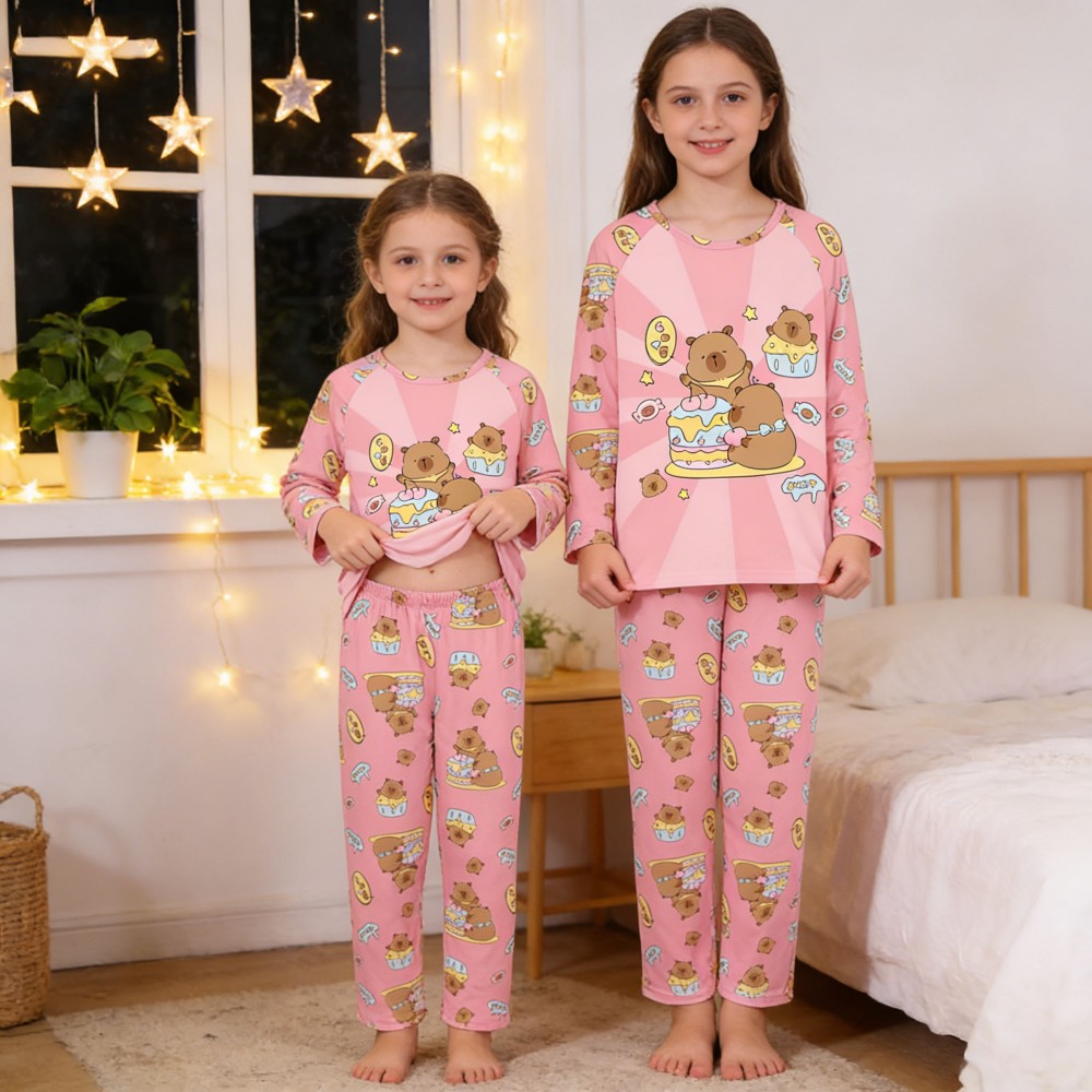 Meisjes pyjama sets kinderen peuter 3 tot 4 5 6 7 8 9 10 11 12 jaar roze capibara pyjama met lange mouwen blauw boetiek meisje nachtkleding