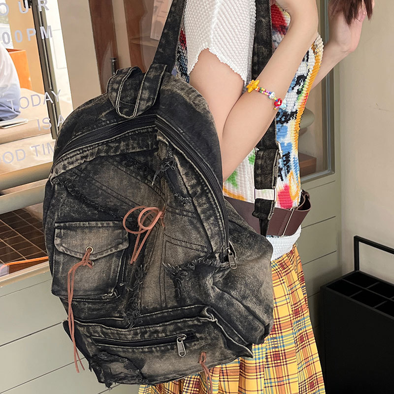 Washed Denim Womens backpack Large Capacity y2k Hot Fashion Designer big Travel Bag Girls  Daypack bagpack casual commuter bag