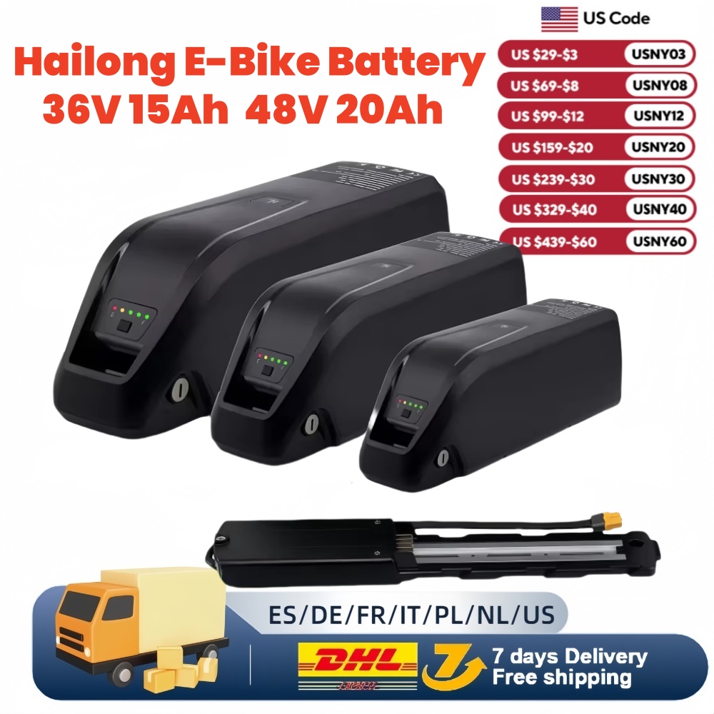 Akumulator 36V 48V 52V Hailong Ebike z ładowarką o pełnej pojemności 10Ah 15Ah 20Ah Potężny akumulator litowy 18650 Darmowa wysyłka