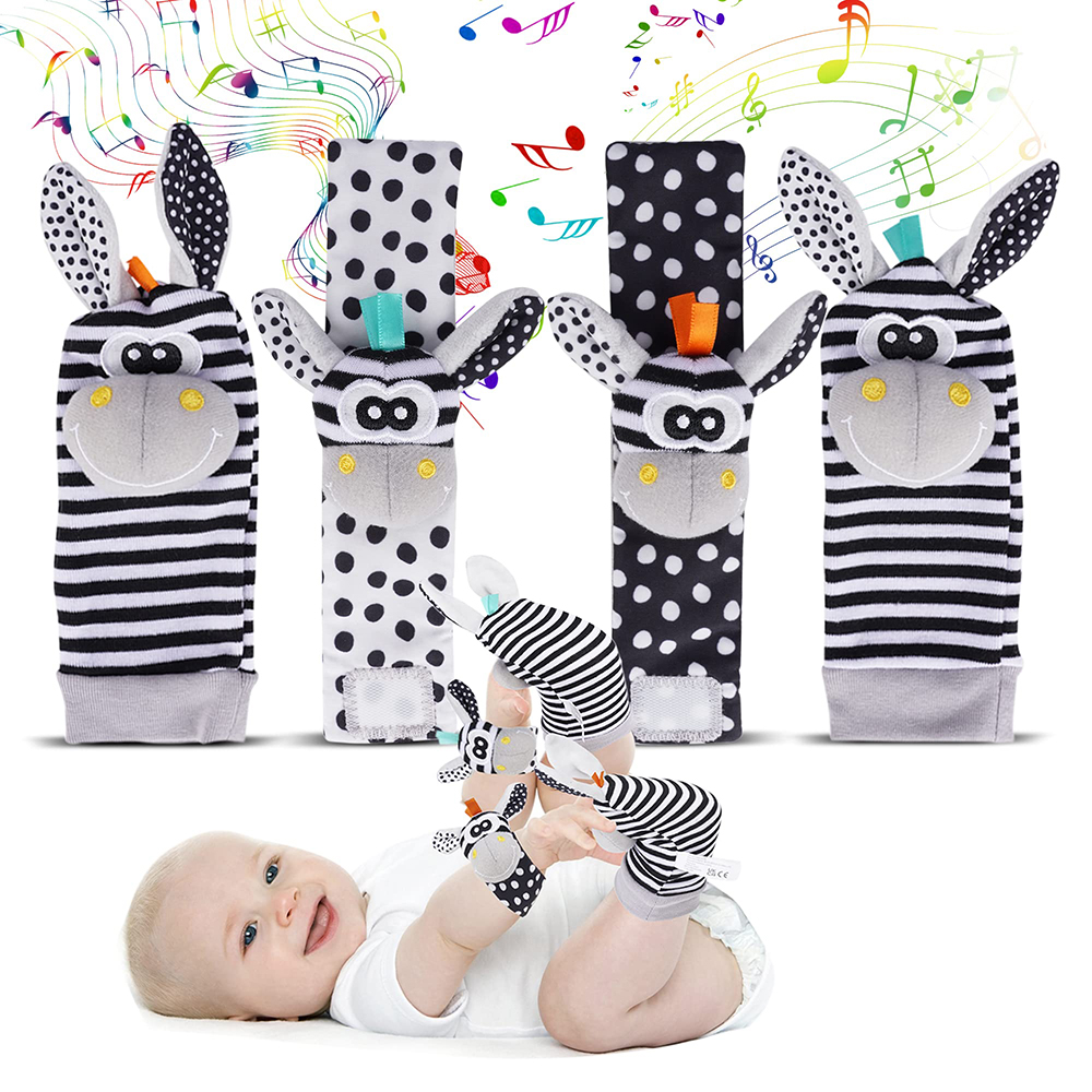 4 PZ/SET Sonaglio Del Bambino Giocattoli Simpatici Animali di Peluche Polso Sonaglio Piede Finder Calzini 0 ~ 12 Mesi Per Infantile Della Ragazza del Ragazzo Regalo Neonato