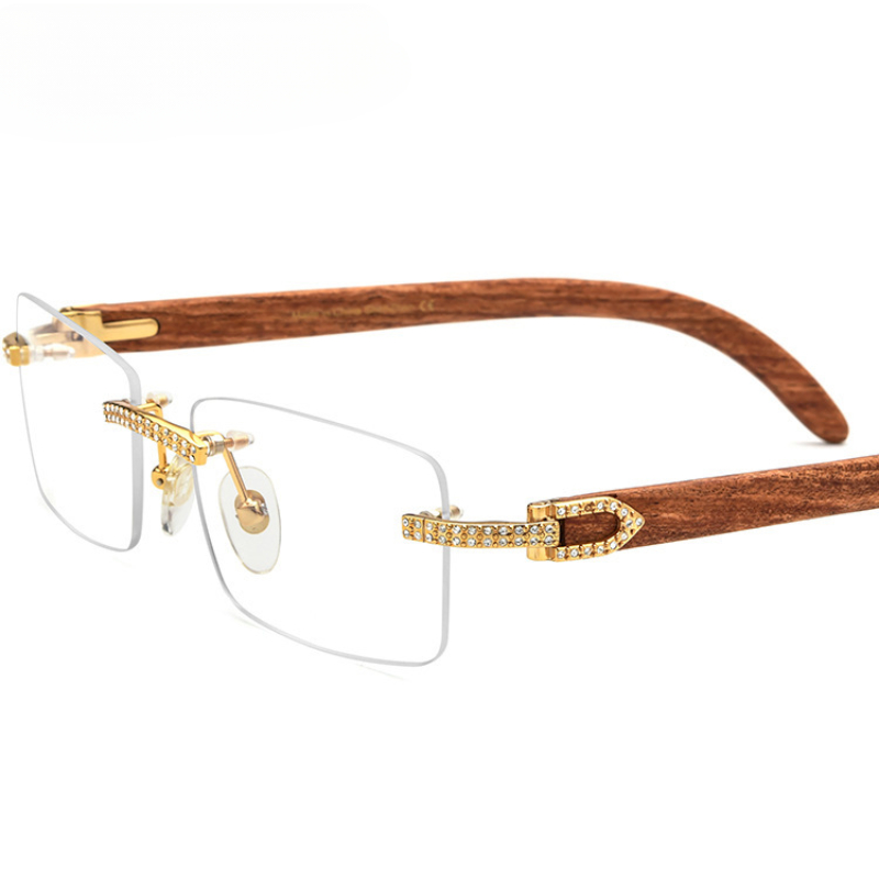 Nuevas gafas ópticas de diamante, patas de palisandro hechas a mano de Metal, montura de gafas de moda sin montura, gafas antiluz azul para miopía