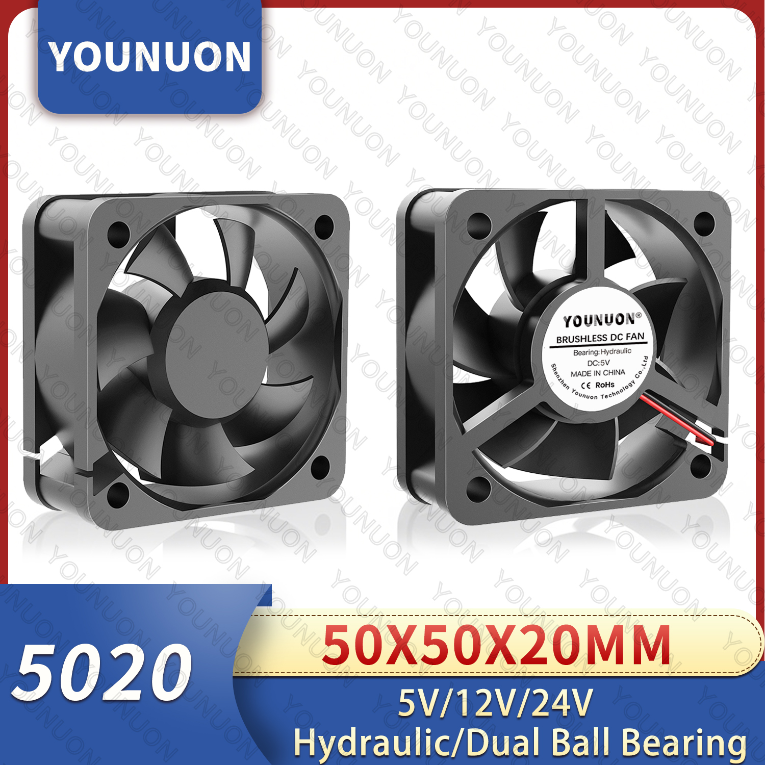 YOUNUON 5020 50mm DC 24V 12V 5V 2PIN double roulement à billes/manchons ventilateur de refroidissement sans brosse 50x50x20mm ventilateur de refroidissement