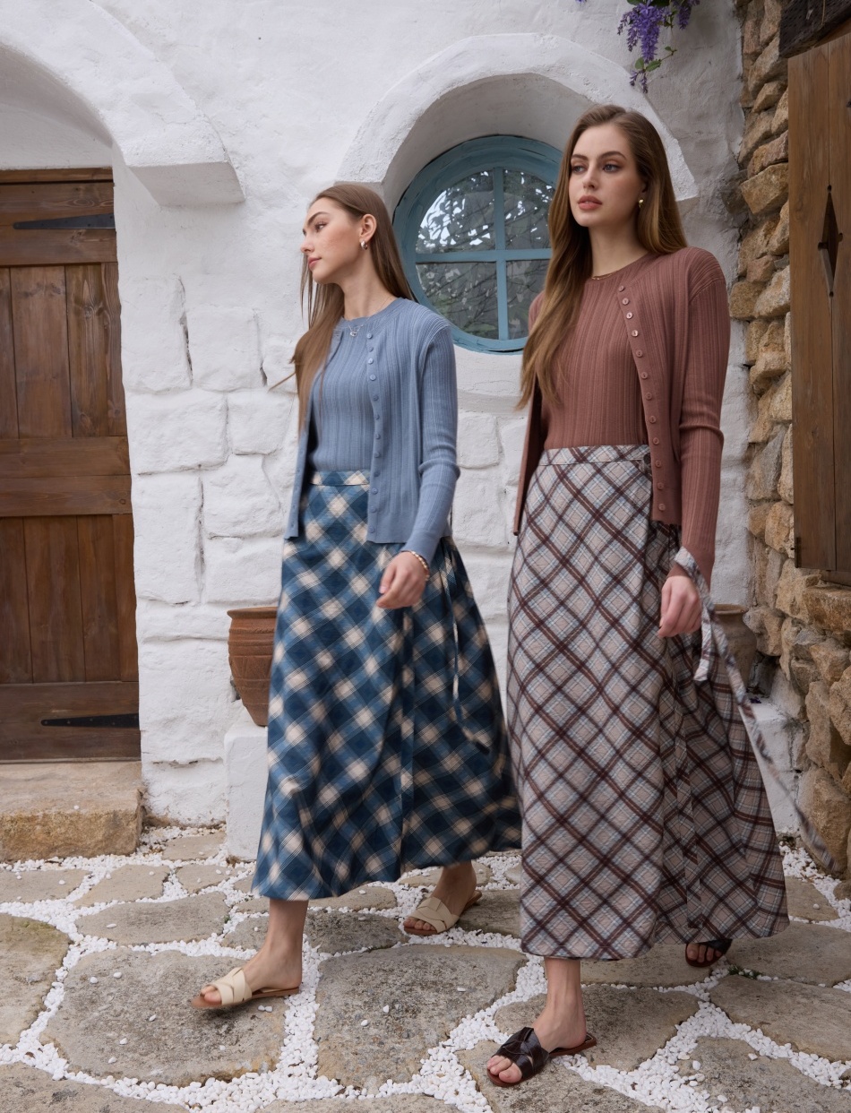 AS SS26 Vintage plaid one pieces wrap skirts adjustable waist 2cm skirt fashion lady wear