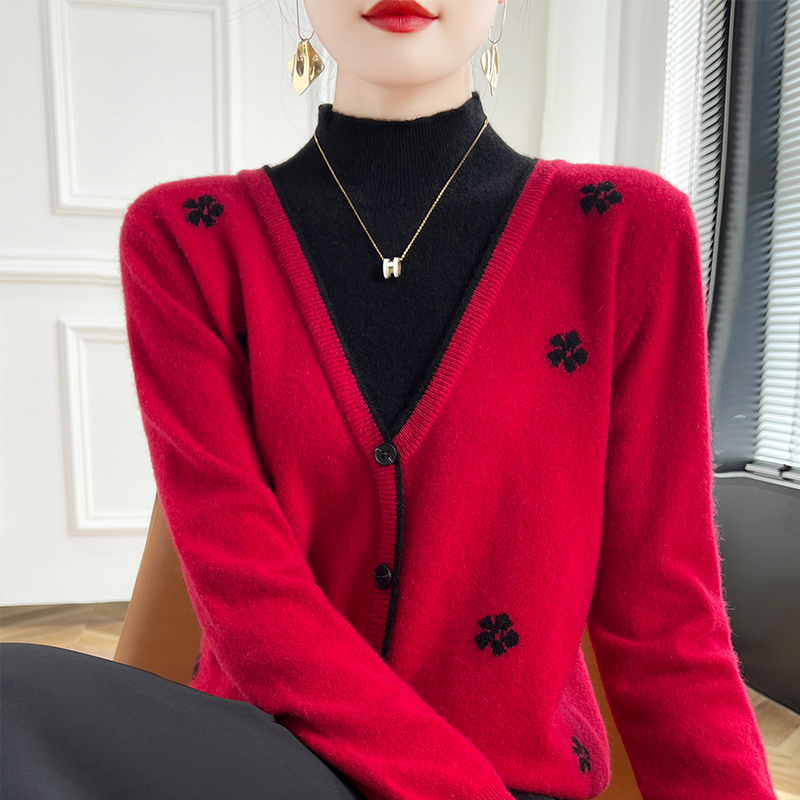 100% de lana merina para mujer, suéter falso de dos piezas con cuello medio alto, jersey de manga larga, Jersey de Cachemira, diseño informal, ropa con sentido