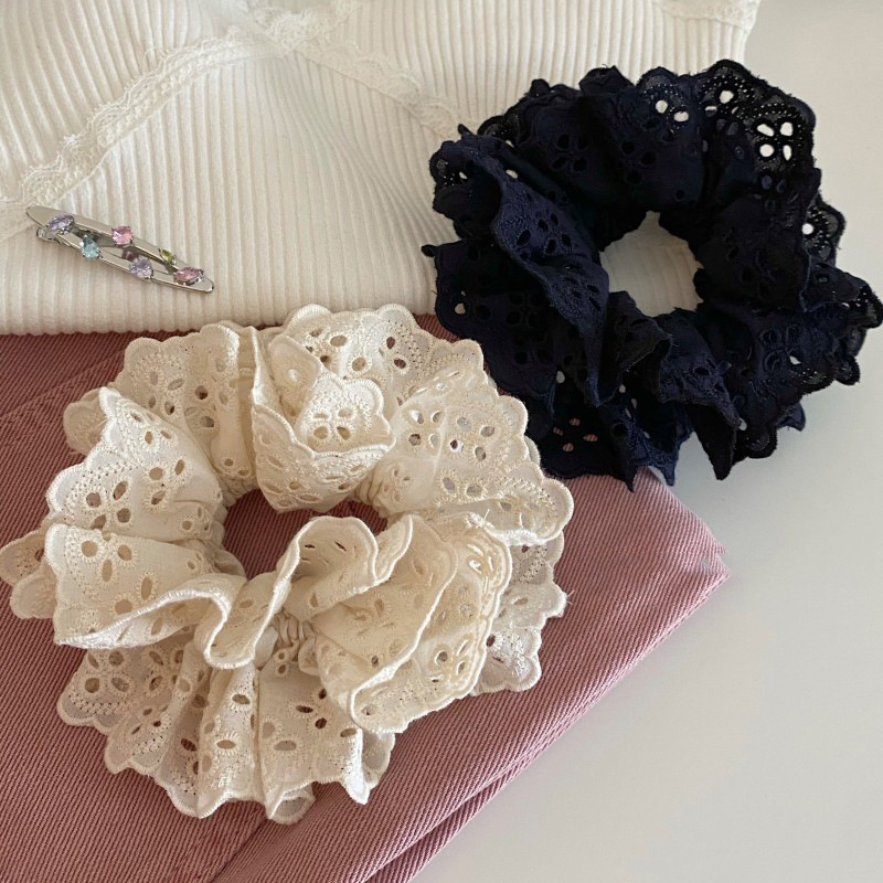 ลูกไม้ Scrunchies สําหรับผู้หญิงผมวงยืดหยุ่นผมหางม้าผู้ถือ Tie สีทึบผม Hoop Scrunchy ยางผู้หญิงแหวนผม