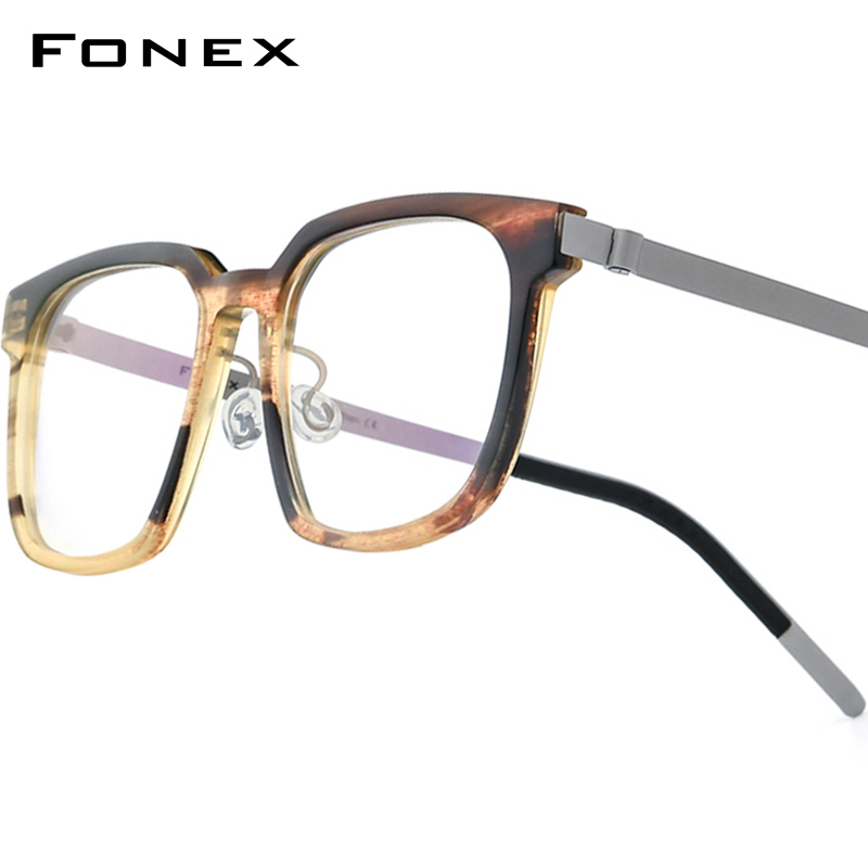 FONEX титановая оправа для очков с рогом буйвола, мужские новые роскошные брендовые дизайнерские квадратные очки, безвинтовые укороченные очки Дания 98639