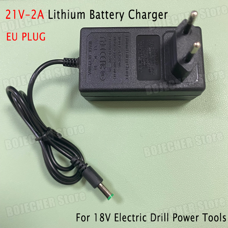 Ładowarka do akumulatorów litowych DC 21V 2A do wiertarki elektrycznej 18V, inteligentne narzędzia elektryczne, zasilacz, transformator, wtyczka EU/US