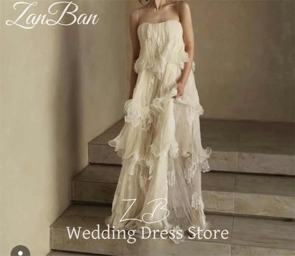 ZanBan Spaghetti Straps Soft Tulle Layered Korea Wedding Dresses Photo shoot Tiered Fairy Bridal Gowns Party Evening Customized