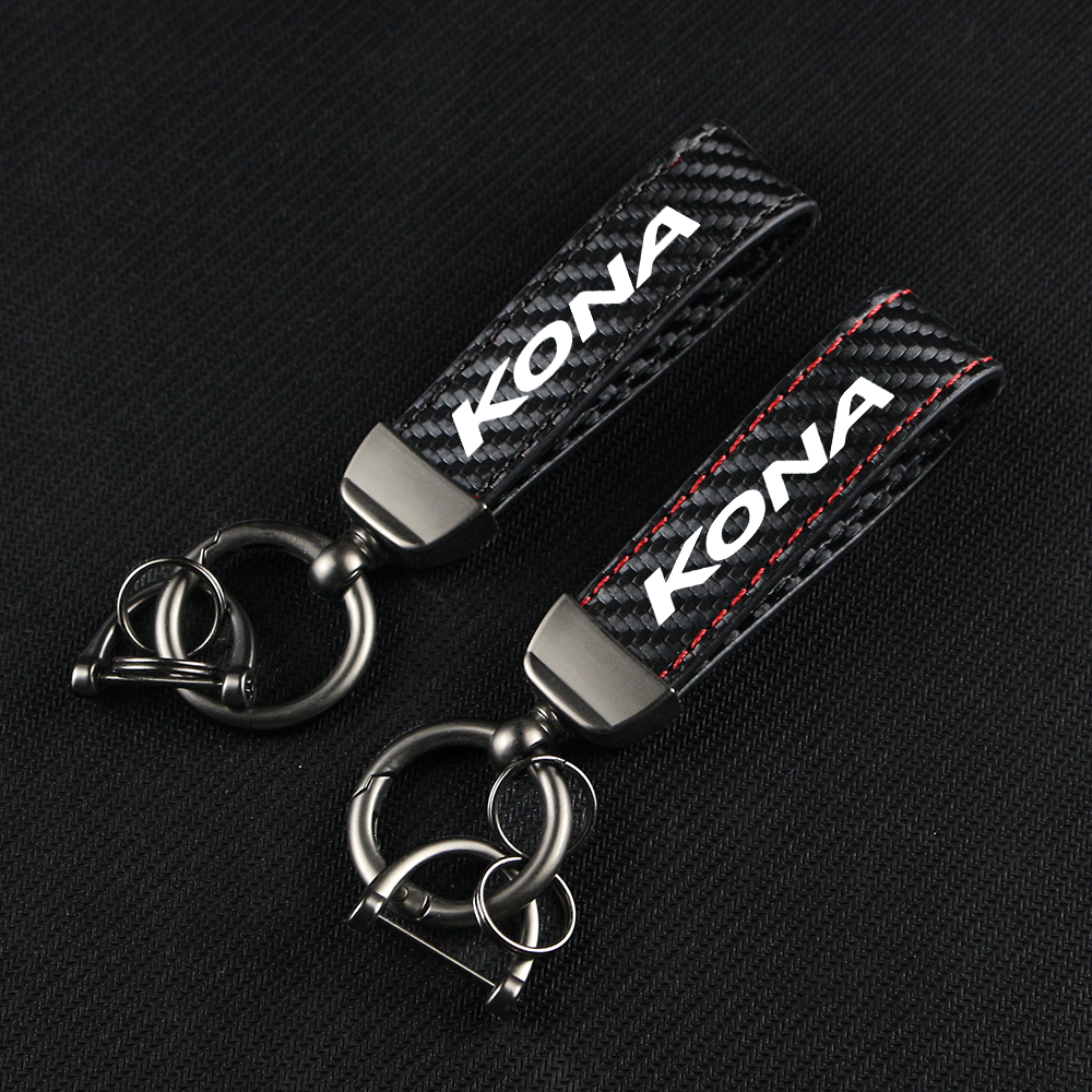 Koolstofvezel Lederen Touw Auto Sleutelhanger Sleutelhanger Hanger Hoefijzer Gesp Voor Kona Nexo Palissade Santafe Accessoires
