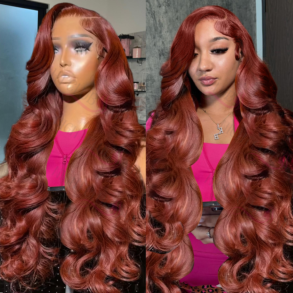 Peruca de cabelo humano frontal, marrom avermelhado, 13x4, 13x6, hd, renda frontal, cabelo humano, pré-selecionado, 4x4, fechamento