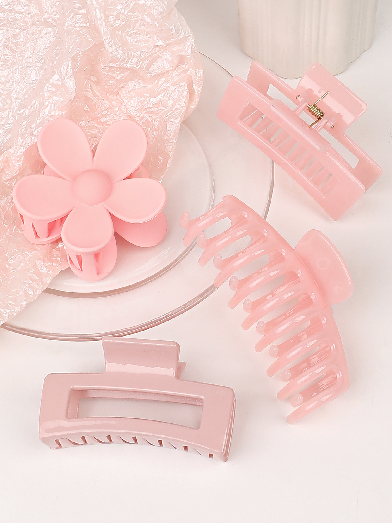 4 Stück rosa Farben Haarklammern, Zubehör mit verschiedenen Stilen, Blumenkrallenklammern für dickes Haar, Haarspangen für Frauen, rutschfest