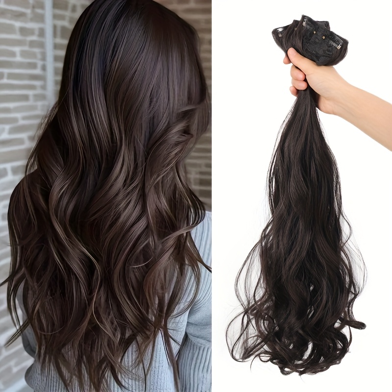 Juego de corte de pelo sintético para mujer, extensión de cabello ondulado natural, clip BB invisible fijo a la peluca resistente al calor, 3 uds.
