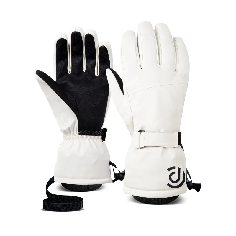 Luvas de esqui das mulheres dos homens inverno branco preto quente algodão enchimento esqui snowboard ciclismo esportes ao ar livre tela toque luvas à prova dwaterproof água