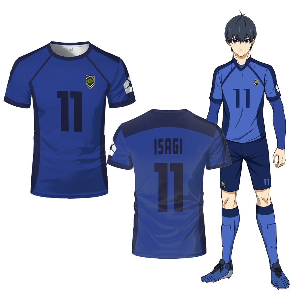 Camiseta Masculina ISAGI 3D Print Esportiva de Secagem Rápida e Respirável para Cosplay de Anime, Treino de Futebol Harajuku, Manga Curta para Pais e Filhos