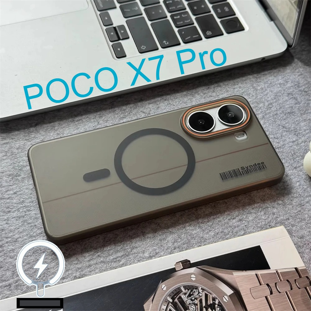 Casing PC Keras Tipis Transparan Matte untuk Xiaomi POCO X7 Pro F7 Ultra X6 X5 F7 F6 M6 5G dengan Penyangga Magnetik dan Pengisian Nirkabel