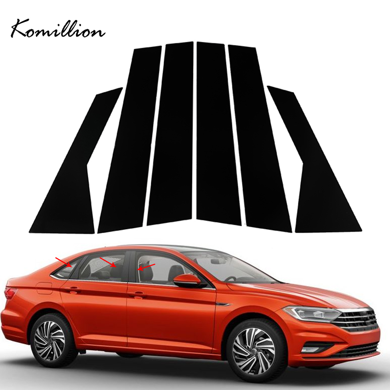 Pegatinas de cubierta de pilar de ventana y puerta de coche, accesorios exteriores para Volkswagen Jetta 2019 2020 2021, color negro brillante, 6 piezas