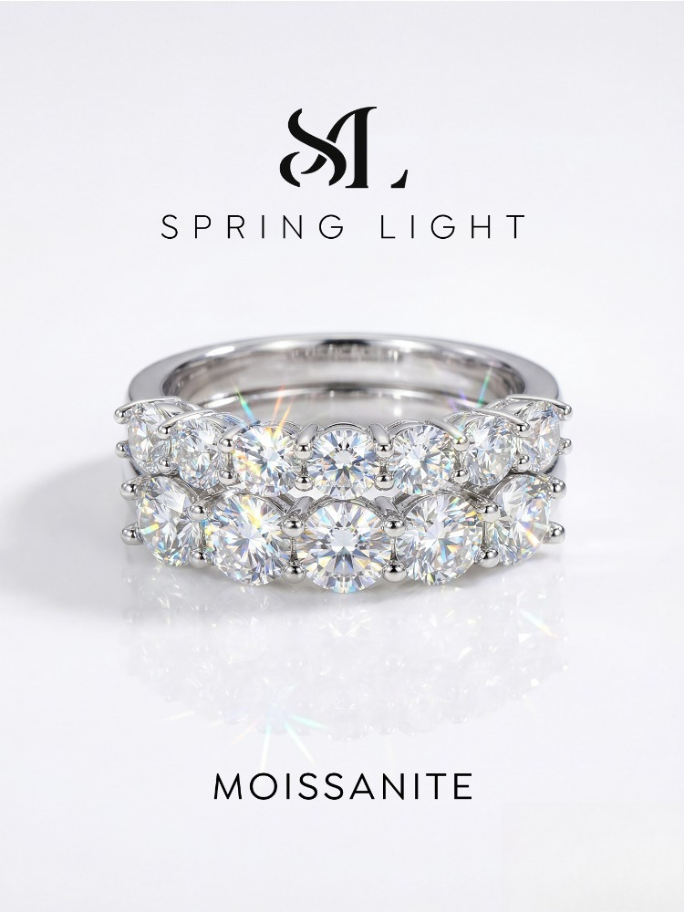 Anillo de moissanita brillante para mujer, de Plata de Ley 925 auténtica, Diamante Eternity Band, anillos de boda de compromiso para mujer, joyería de calidad de lujo