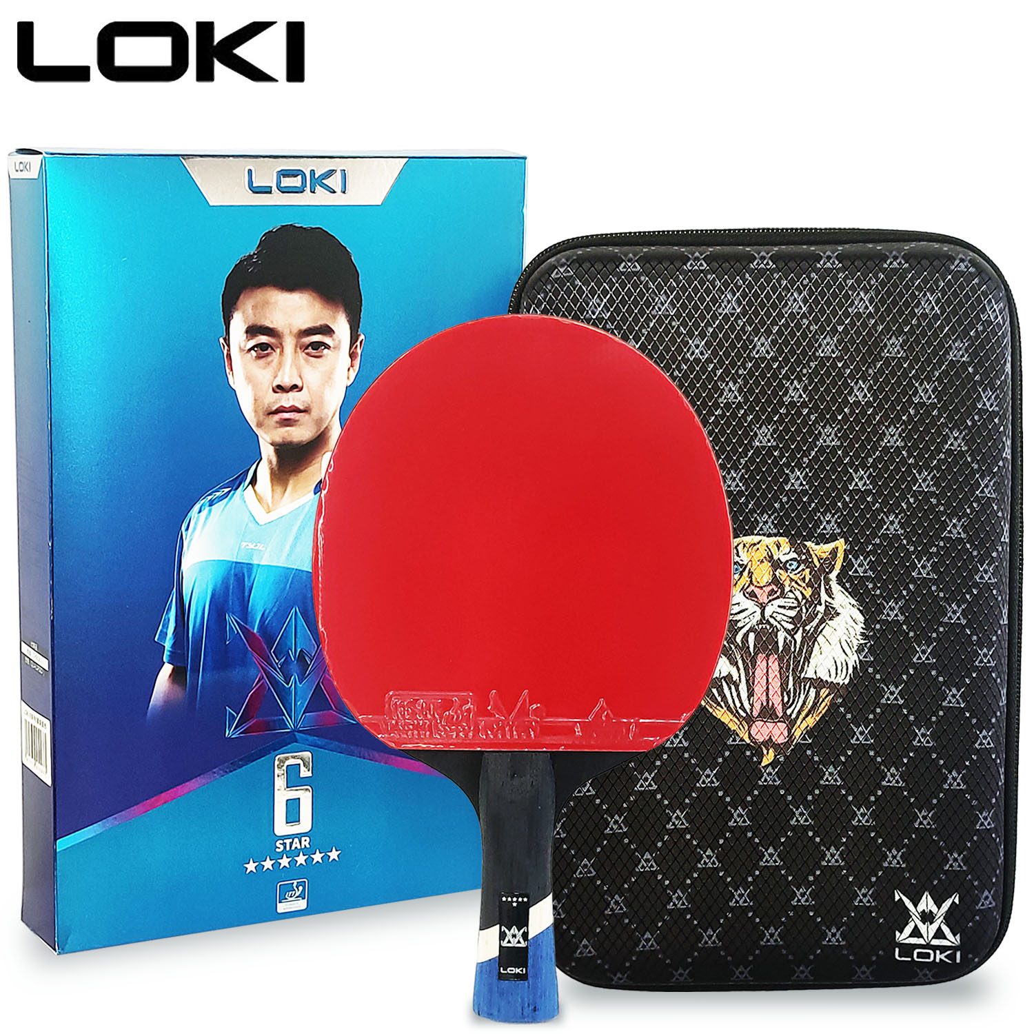 LOpastel-Raquette de tennis de table E6, 6 étoiles, 5 + 2 lames en carbone, hors commandes, raquette de ping-pong avec caoutchoucs collants
