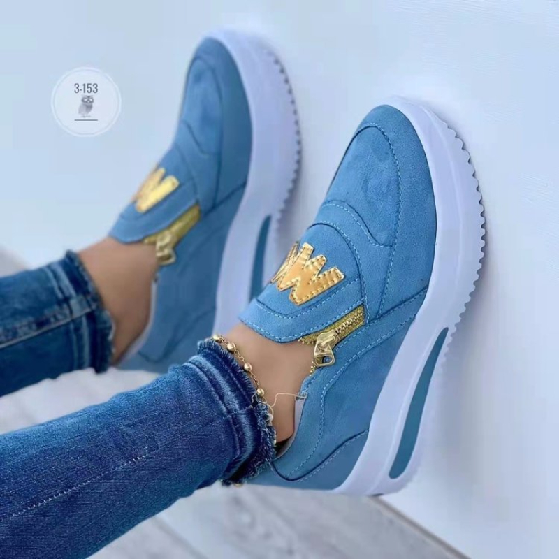 Grote maat atletische sneakers Dames Nieuwe casual sportschoenen Dames enkele schoenen met ritssluiting aan de voorkant Antislip comfortabele damesloafers