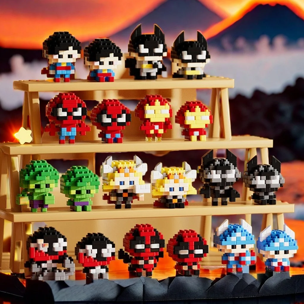 Marvel Spider-Man rompecabezas de bloques de construcción de dibujos animados versión Q figura de acción pequeña partícula juguete para niños pequeño Batman