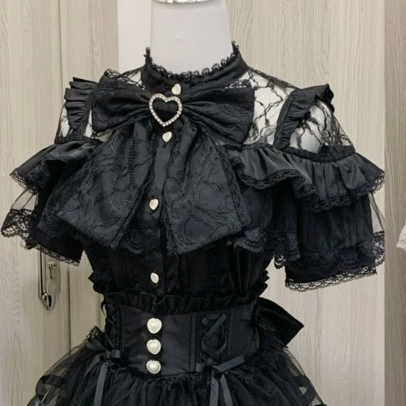 Japanse Kawaii Lolita Kant Patchwork Vrouwen Casual Blouses Harajuku Zoete Shirts JK Boog Tops & Tees 2025, Zomer Mode Nieuwe